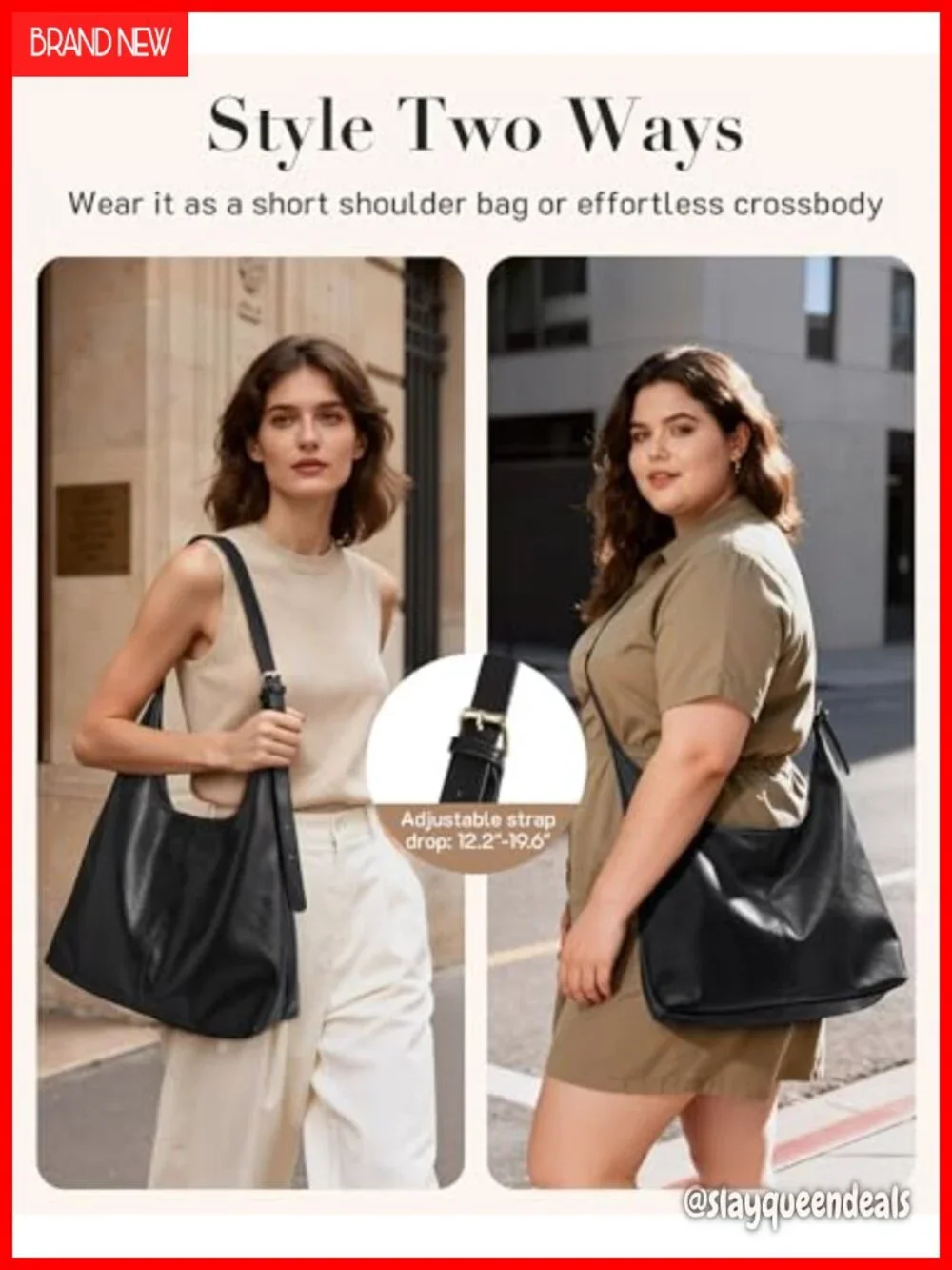 Vegan Leather Hobo Bag Purse for Women Soft Slouchy Shoulder Tote Crossbody